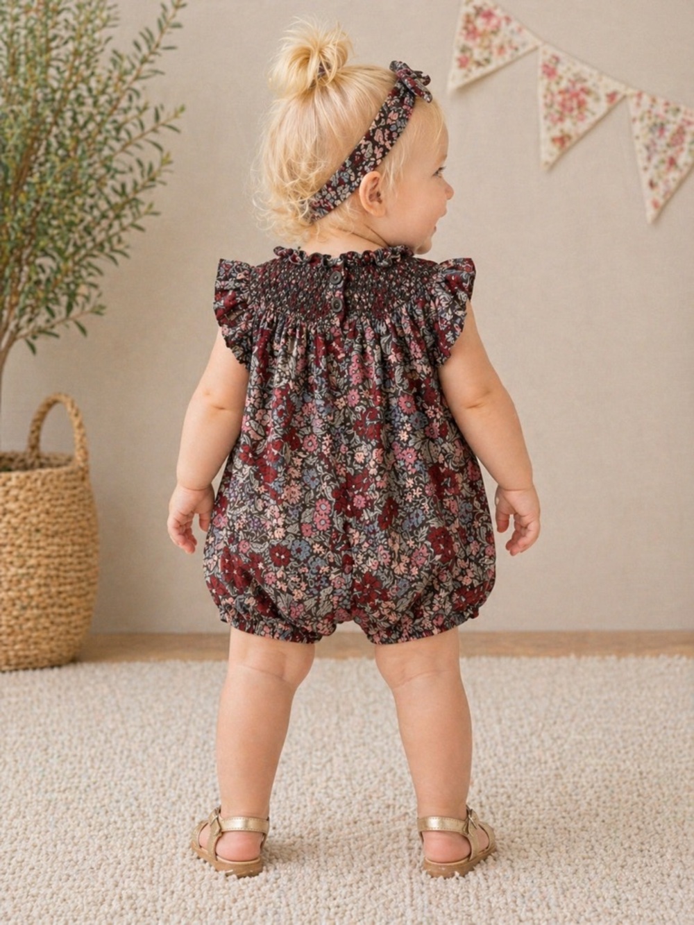 Noralee Floral Smocked Bubble Romper Baby Girl Boutique Outfit | Size 6M - Picture 3 of 13